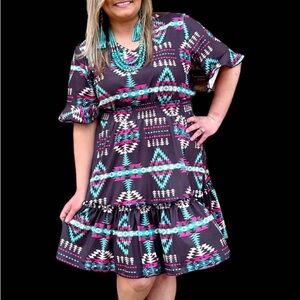 Tribal Print Black Dress